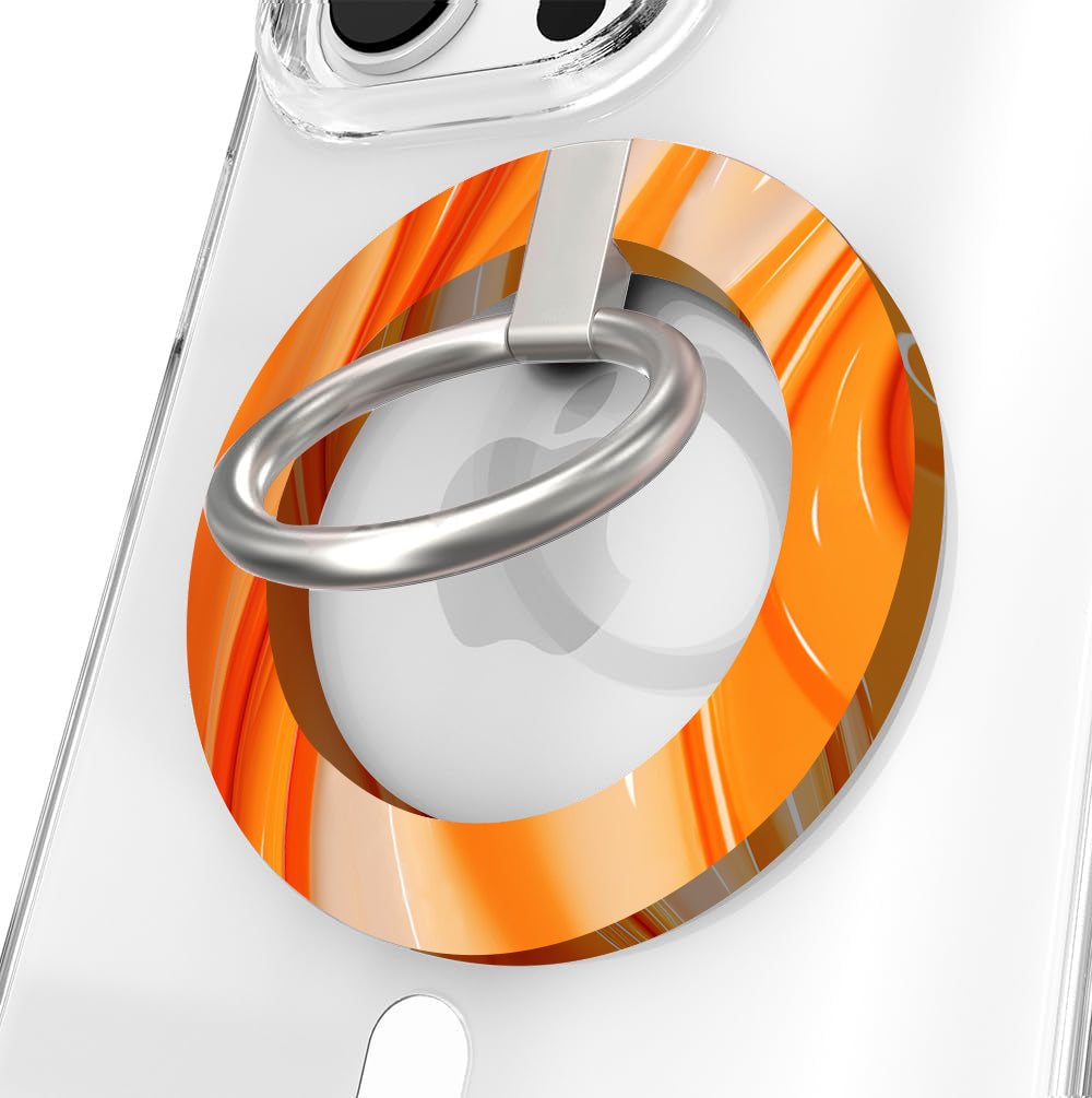 Orange Crush bright abstract orange swirl pattern MagSafe phone grip ring and stand compatible with iPhone and Samsung