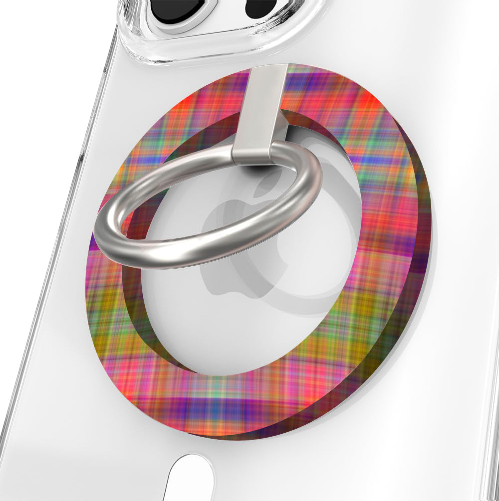 Hazy Tartan multi-colored plaid pattern MagSafe phone grip ring and stand compatible with iPhone and Samsung