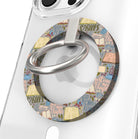 Book lover themed MagSafe phone grip ring with books coffee and glasses pattern compatible with iPhone and Samsung