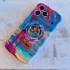 Resting Beach Face tropical beach scene MagSafe phone grip ring with pink sand and palm trees compatible with iPhone and Samsung