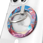 Resting Beach Face tropical beach scene MagSafe phone grip ring with pink sand and palm trees compatible with iPhone and Samsung