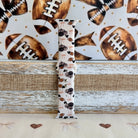Game Day Darling coquette football print silicone band for Apple Watch with footballs, pumpkins, bows and hearts from Fancy Bands