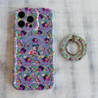 Hummingbird Bliss pattern MagSafe phone grip ring with colorful birds and purple flowers on lavender background compatible with iPhone and Samsung