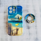 Beach Please tropical beach scene MagSafe phone grip ring with guitar chair and palm trees compatible with iPhone and Samsung
