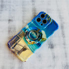 Beach Please tropical beach scene MagSafe phone grip ring with guitar chair and palm trees compatible with iPhone and Samsung