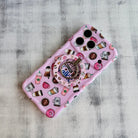 Coffee Before Talkie cafe themed MagSafe phone grip ring with coffee cups and donuts on pink background compatible with iPhone and Samsung
