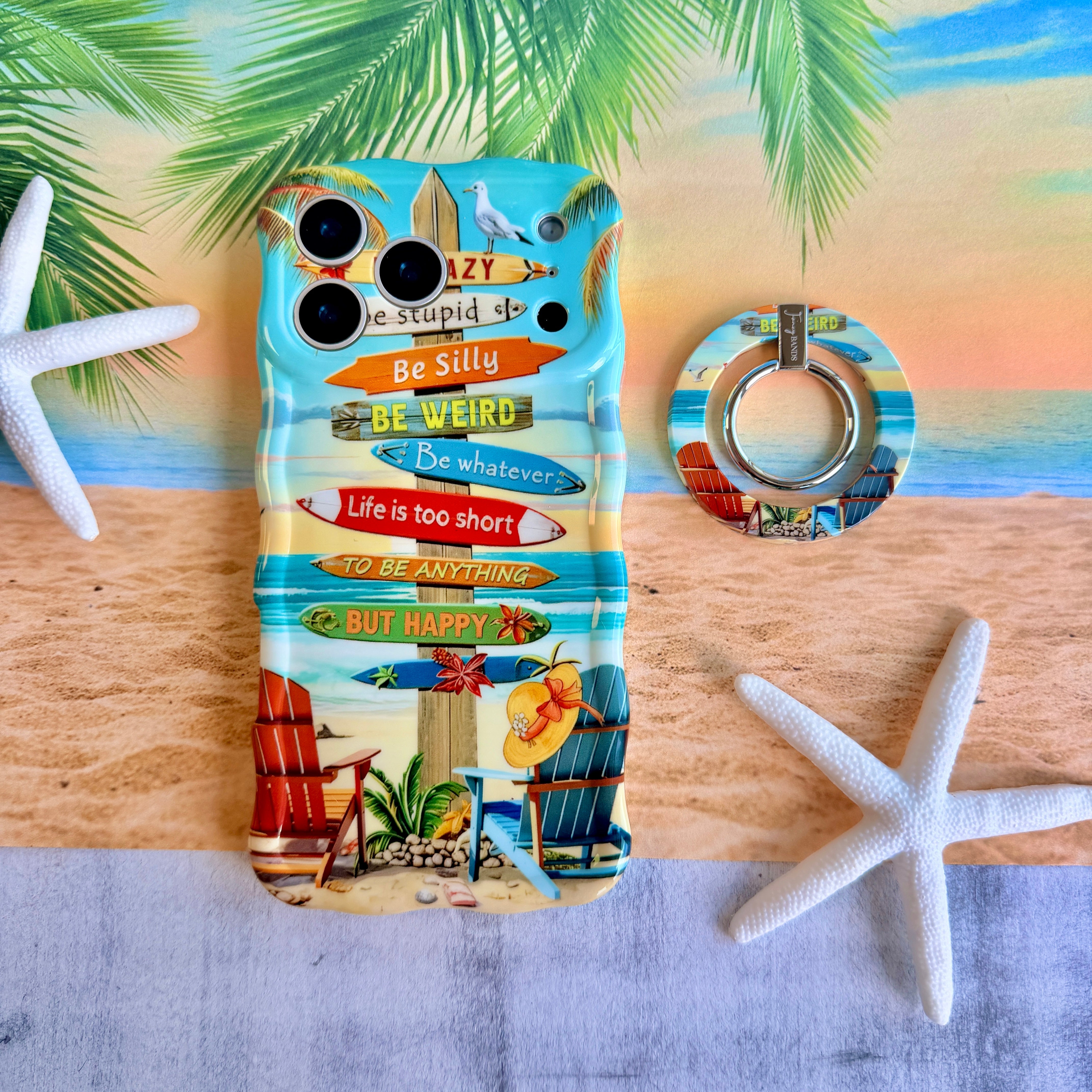 Seaside State Of Mind Hold It Fancy MagSafe grip ring attached to the matching Seaside State Of Mind iPhone case