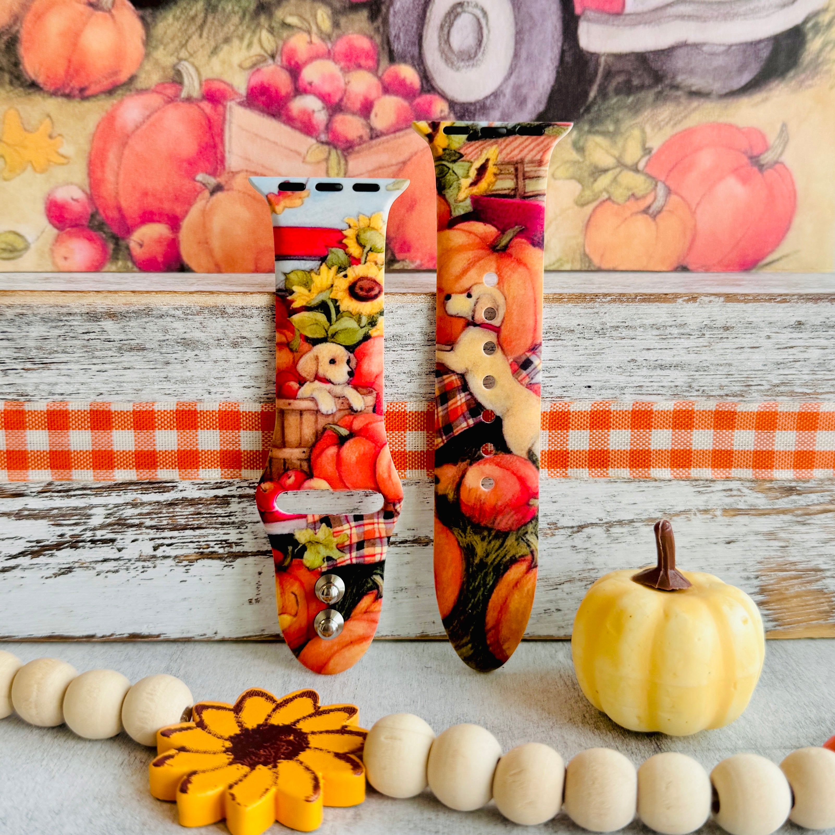 Autumn Paws & Pumpkins print silicone Apple Watch band