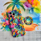 Parrot Paradise tropical pattern MagSafe phone grip ring with colorful parrots and hibiscus flowers compatible with iPhone and Samsung
