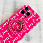 Hope Print MagSafe phone grip ring with pink background white awareness ribbons and hope text compatible with iPhone and Samsung