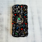 Teach Love Inspire school chalkboard pattern MagSafe phone grip ring with apples rulers and pencils compatible with iPhone and Samsung