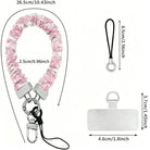 Size diagram for the Blush Manor Scrunchie Phone Wrist Strap, showing the 26.5 cm loop, 2.5 cm width and 4.6 cm phone attachment tab.