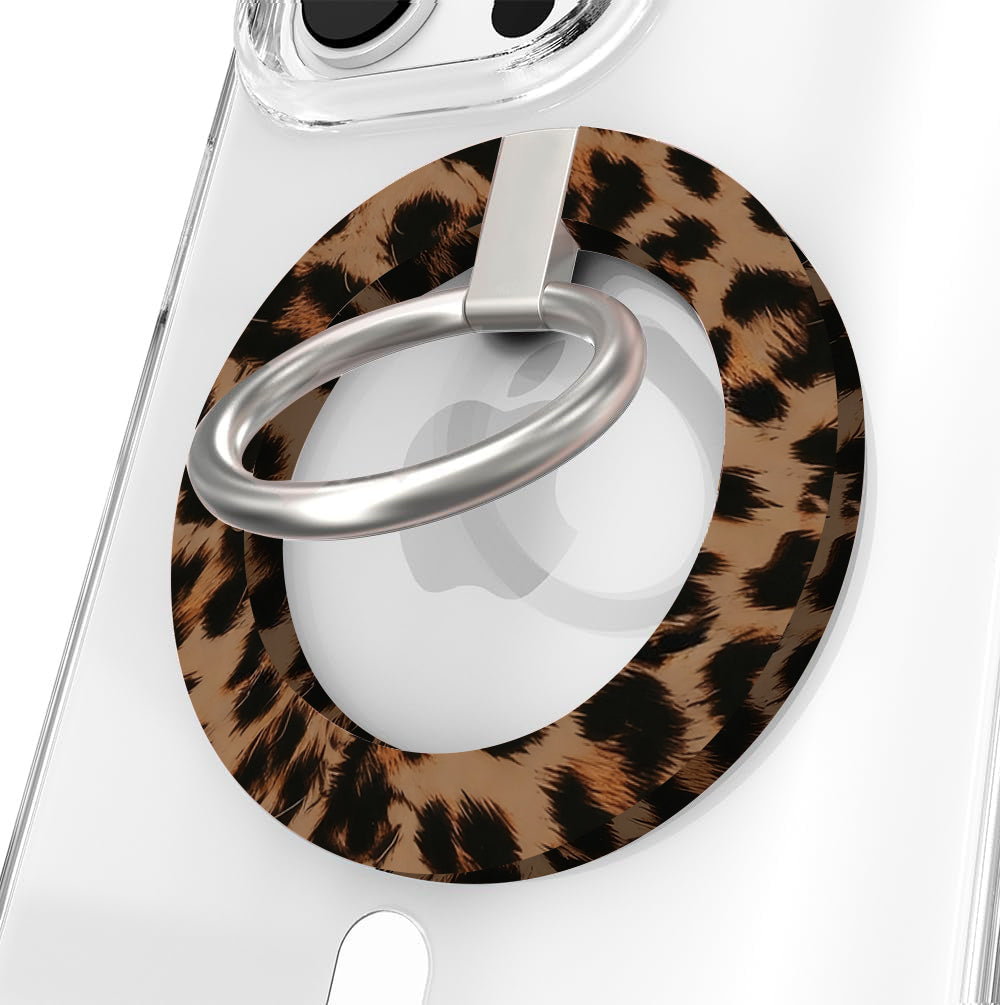Rawr Mode leopard print MagSafe phone grip ring and stand compatible with iPhone