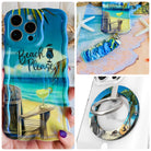 Beach Please iPhone Matching Set - painted shoreline MagSafe case, matching Hold It Fancy grip ring and scrunchie phone wrist strap from Fancy Bands