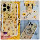 Bee Happy iPhone Matching Set - honeybee and rainbow MagSafe case, matching Hold It Fancy grip ring and scrunchie phone wrist strap from Fancy Bands