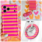 Candy Citrus Stripes iPhone Matching Set - pink and orange striped MagSafe case, matching Hold It Fancy grip ring and scrunchie phone wrist strap from Fancy Bands