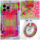 Hazy Tartan iPhone Matching Set - blurred rainbow plaid MagSafe case, matching Hold It Fancy grip ring and scrunchie phone wrist strap from Fancy Bands