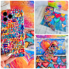 Love Riot iPhone Matching Set - graffiti heart MagSafe case, matching Hold It Fancy grip ring and scrunchie phone wrist strap from Fancy Bands
