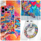 Love Riot iPhone Matching Set - graffiti heart MagSafe case, matching Hold It Fancy grip ring and scrunchie phone wrist strap from Fancy Bands