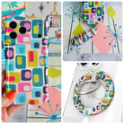 Mod Mood iPhone Matching Set - mid-century geometric MagSafe case, matching Hold It Fancy grip ring and scrunchie phone wrist strap from Fancy Bands