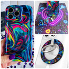 Neon Taffy iPhone Matching Set - swirled neon marble MagSafe case, matching Hold It Fancy grip ring and scrunchie phone wrist strap from Fancy Bands