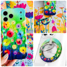 Petal Princess iPhone Matching Set - rainbow wildflower MagSafe case, matching Hold It Fancy grip ring and scrunchie phone wrist strap from Fancy Bands