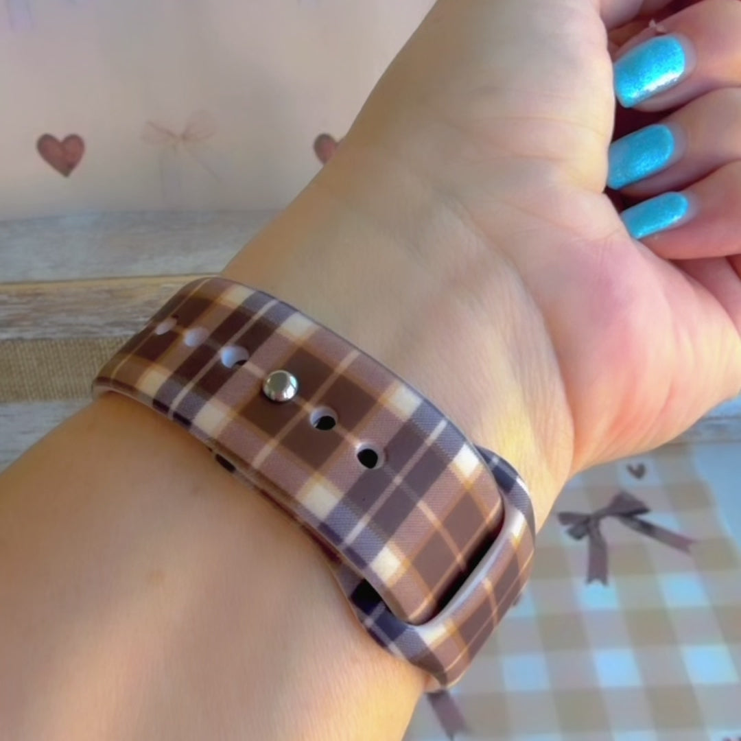Toffee Tartan brown, tan and cream plaid silicone band for Samsung Galaxy Watch from Fancy Bands