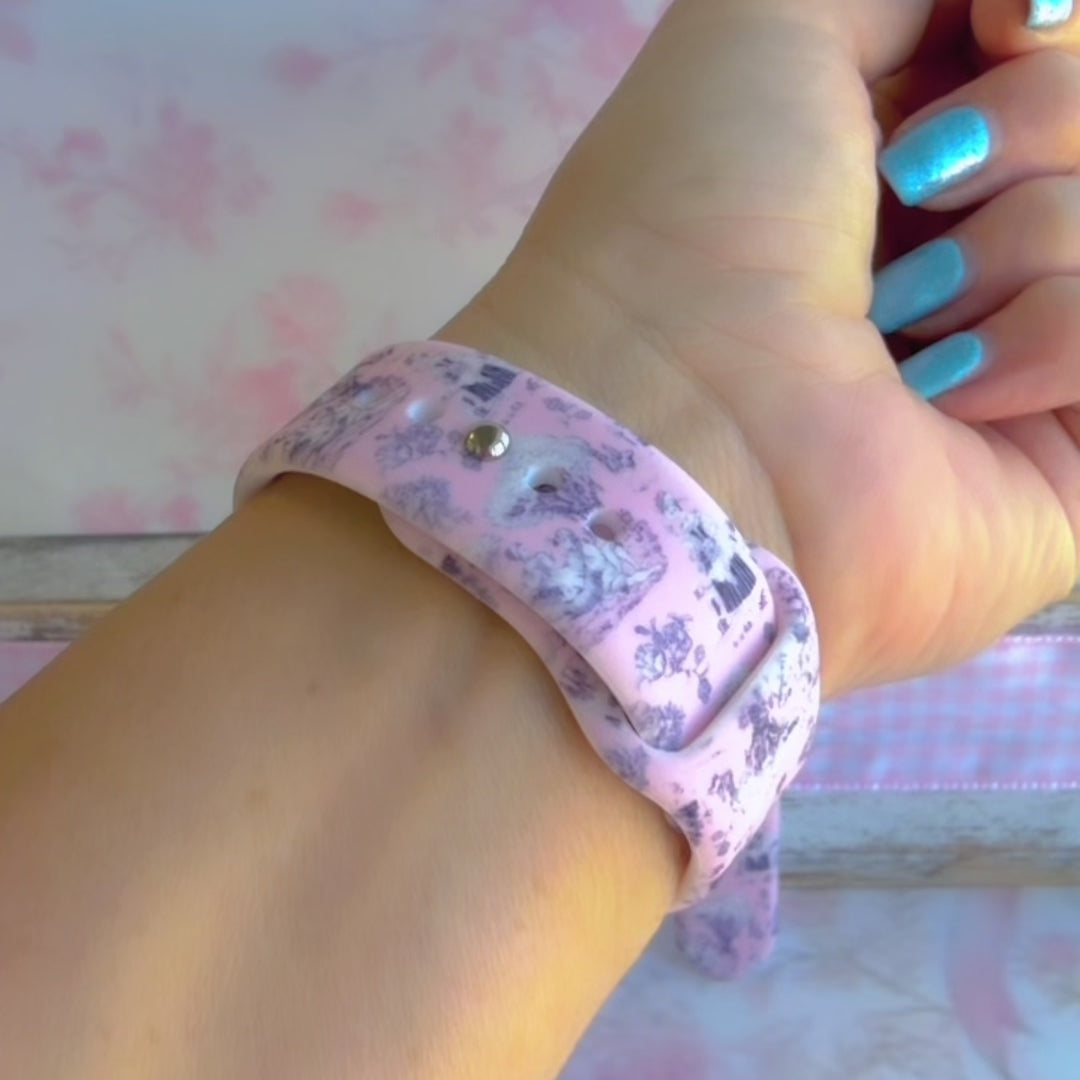 French Affair pink and navy toile de Jouy print silicone band for Samsung Galaxy Watch from Fancy Bands