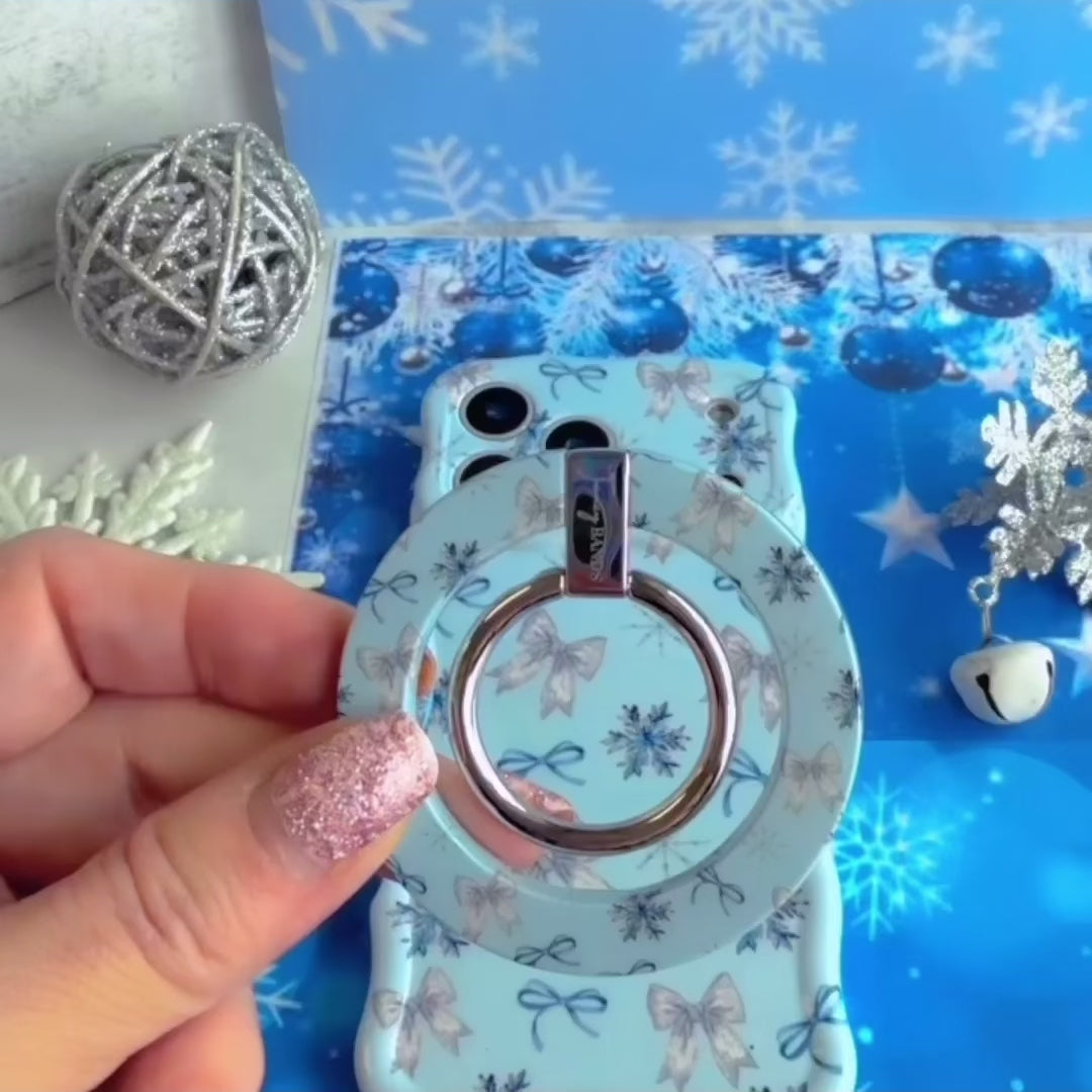 Video: the Snow Pretty In Blue matching set, grip ring snapped onto the case, scrunchie worn on the wrist and the phone hanging from the strap