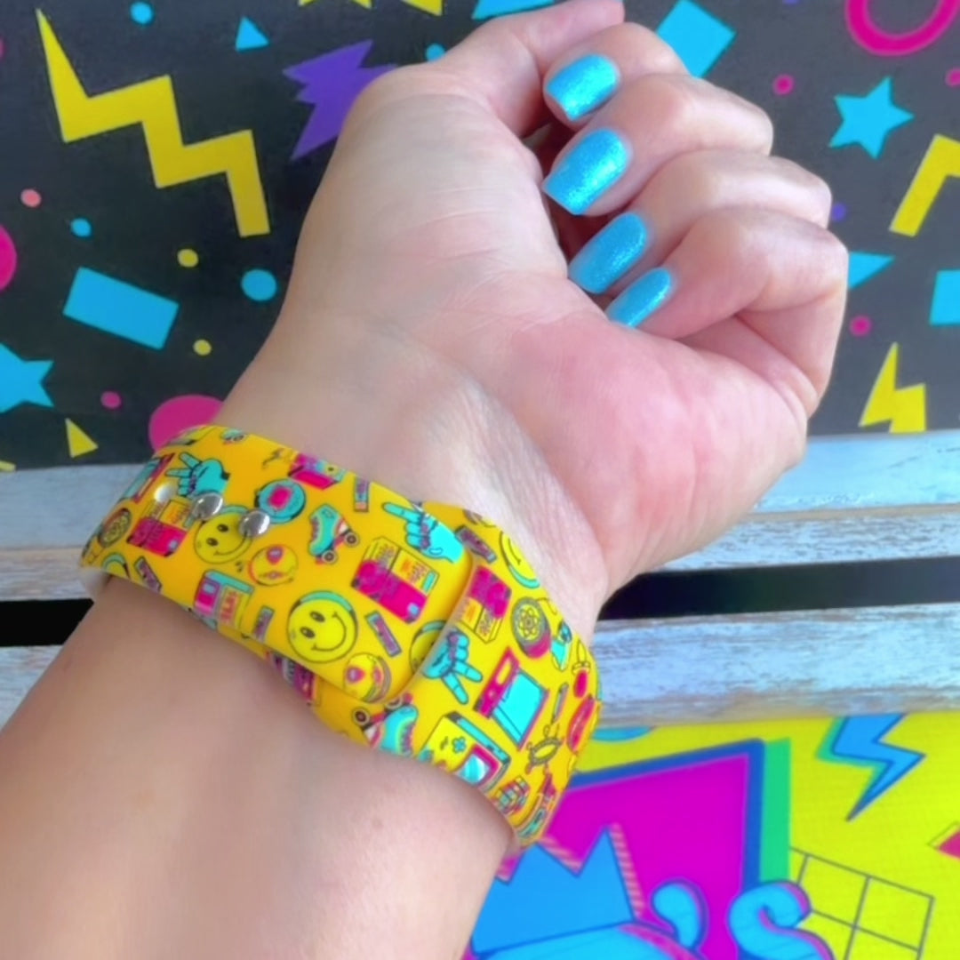 Oops It's the 90's yellow retro 90s print silicone band for Apple Watch from Fancy Bands