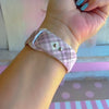Pink Cashmere Plaid soft pink, cream and taupe plaid silicone band for Apple Watch from Fancy Bands