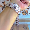 Game Day Darling coquette football print silicone band for Apple Watch with footballs, pumpkins, bows and hearts from Fancy Bands