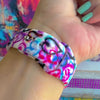 Bold graffiti heart silicone Samsung Watch band in pink, magenta, blue & teal. Street-art-inspired love print. Fits all Apple Watch models 38–49mm.