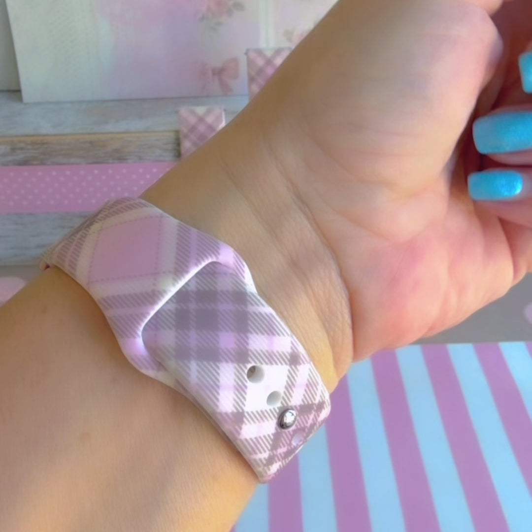 Pink Cashmere Plaid soft pink, cream and taupe plaid silicone band for Samsung Galaxy Watch from Fancy Bands