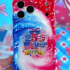 Trendy wavy iPhone case featuring a patriotic red, white, and blue marble swirl pattern covered in white stars with a central 250 Years 1776 flag emblem.