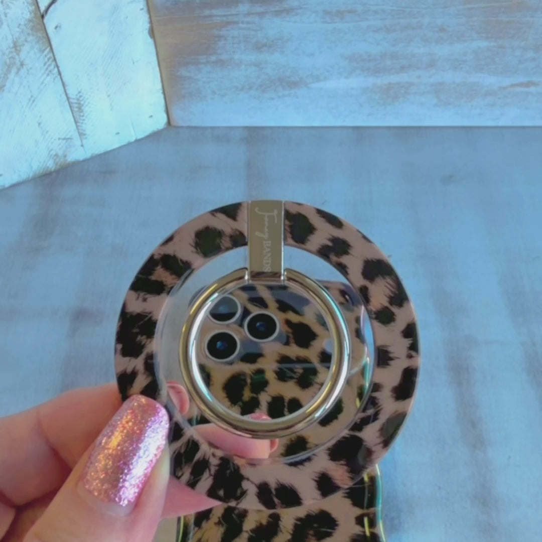 Rawr Mode leopard print MagSafe phone grip ring and stand compatible with iPhone
