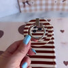 Sweet Espresso Stripes Hold It Fancy MagSafe grip ring with a brown and cream striped print from Fancy Bands