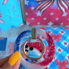 Sweet Freedom 250 patriotic watercolor MagSafe phone grip ring with swirling red white and blue pattern and white stars compatible with iPhone and Samsung