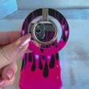 Hot Rod Pink Flame pattern MagSafe phone grip ring with neon pink fire on black background compatible with iPhone and Samsung