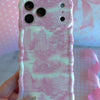 Trendy blush pink and white wavy iPhone case featuring a classical Toile de Jouy estate and landscape pattern with a high-gloss finish.