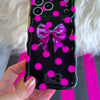 Sweet Spot MagSafe iPhone case with hot pink polka dots and cowhide bow on black by Fancy Bands
