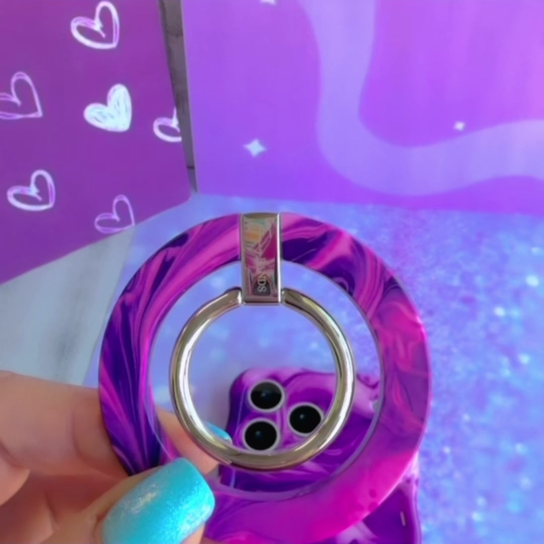 Grape Crush Hold It Fancy MagSafe grip ring with a glossy purple liquid marble swirl design from Fancy Bands