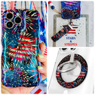 USA Fireworks iPhone Matching Set - red white and blue firework MagSafe case, matching Hold It Fancy grip ring and scrunchie phone wrist strap from Fancy Bands
