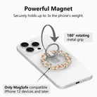 Vintage Christmas MagSafe grip ring on a white iPhone: magnet holds up to 3x the phone's weight, 180 degree rotating silver ring, for MagSafe iPhone 12 and later