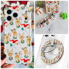 Vintage Christmas iPhone Matching Set - cream MagSafe case with retro Santas and baby reindeer, matching Hold It Fancy grip ring and scrunchie phone wrist strap from Fancy Bands