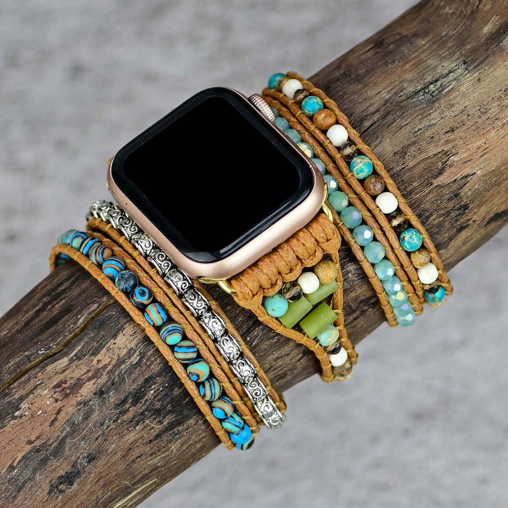 Stylish Stone Woman Bracelet For Apple Watch Band Beads Boho Rope Watch  Strap