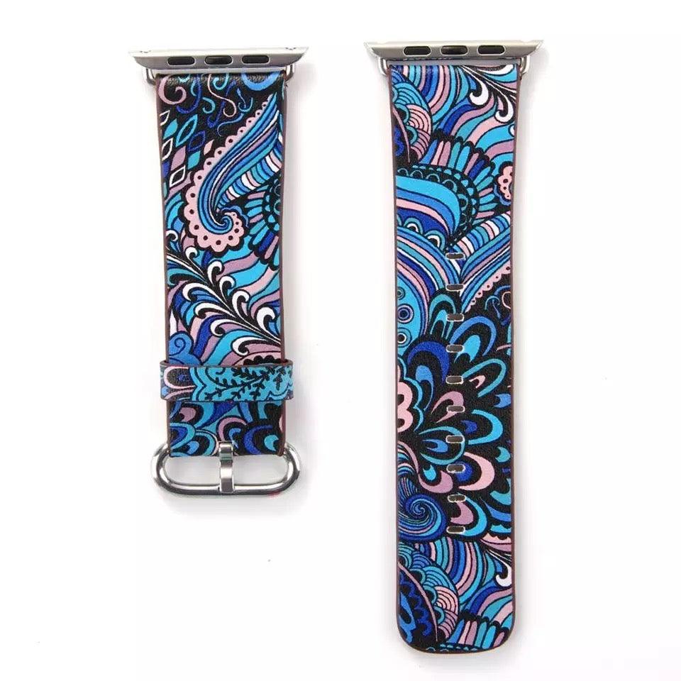 Apple Watch Fancy Paisley Print Leather Bands