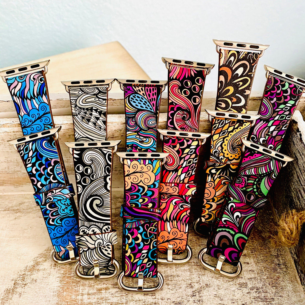 Fancy Paisley Print Leather Bands For Apple Watch Multiple Colors Available - Fancy Bands 