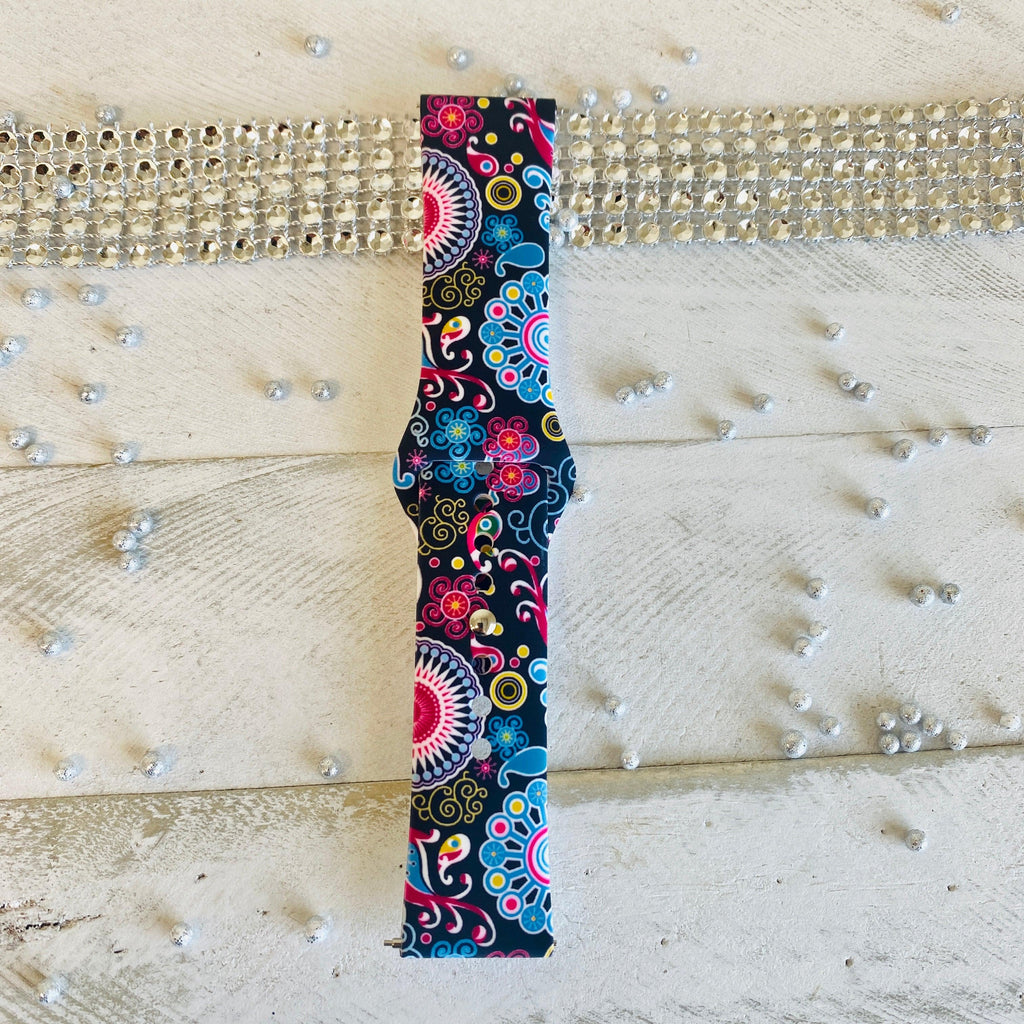 Colorful Paisley Black Print Silicone Band For Fitbit Versa 1/2 - Fancy Bands 