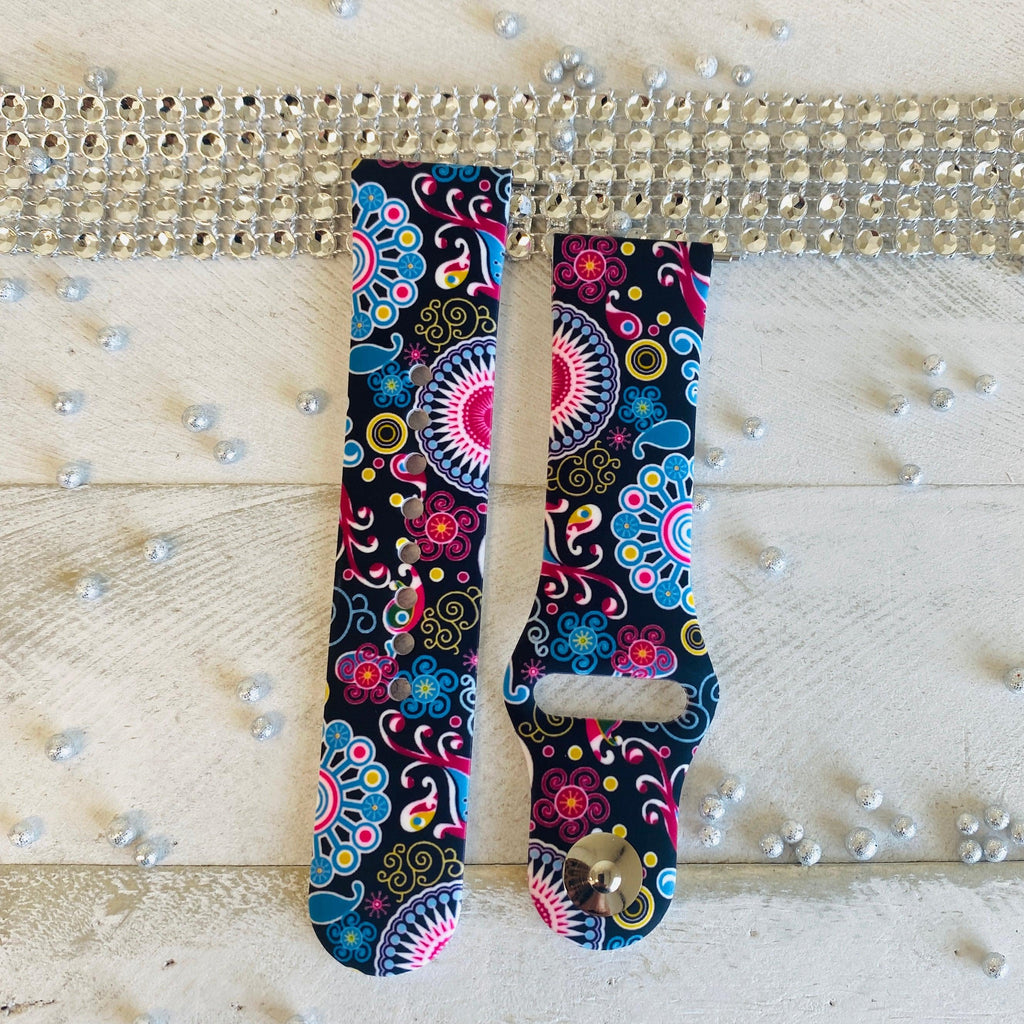 Colorful Paisley Black Print Silicone Band For Fitbit Versa 1/2 - Fancy Bands 